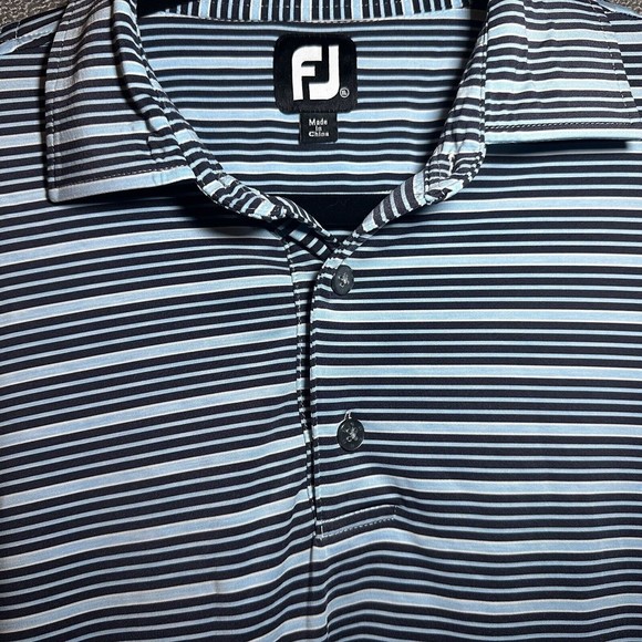 FootJoy FJ Logo Men's XL Performance Golf Polo Shirt Blue Striped Short Sleeve - Picture 2 of 6